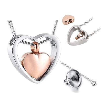 Cremation Jewelry Double Heart Ashes Necklace 4 Colors Ashes Pendant Keepsake Waterproof Ashes Holder Jewelry-Custom Engraving