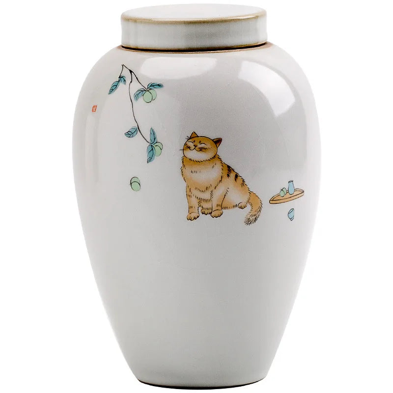 Pet Urn Lovely Delicate Moisture-Proof Teeth Beard Memorial Collection Cat Dog Urn with Scriptures Container for Pet Ashes