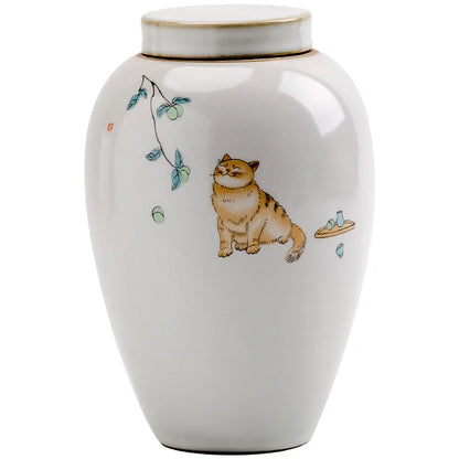 Pet Urn Lovely Delicate Moisture-Proof Teeth Beard Memorial Collection Cat Dog Urn with Scriptures Container for Pet Ashes