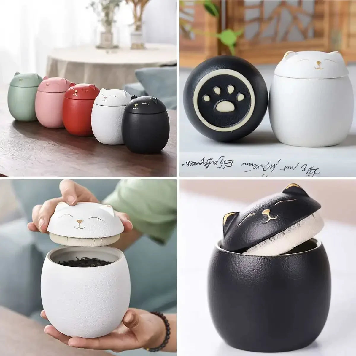 500Ml Black/White Urn for Pet Ashes Cat Shape Memorial Cremation Urns-Handcrafted Decorative Urns for Funeral Cat Urn Dog Urn