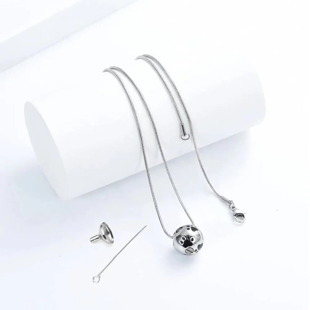 Paw Urn Cremation Necklace Silver Dog Cat Pet Paw Print Cremation Jewelry for Pet Ashes Animal Keepsake Memorial Charm Pendant