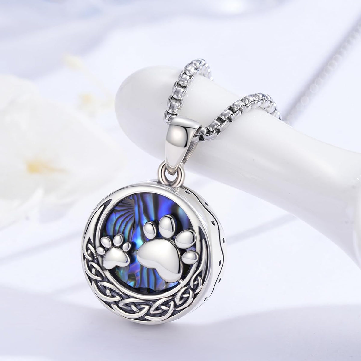 Wing/Paw Prints Urn Necklace for Ashes 925 Sterling Silver Necklace Guardian Angel Ashes Keepsake Memorial Urn Pendant Pet Cremation Jewelry for Ashes Memorial Jewelry for Dog Cat Pet Men