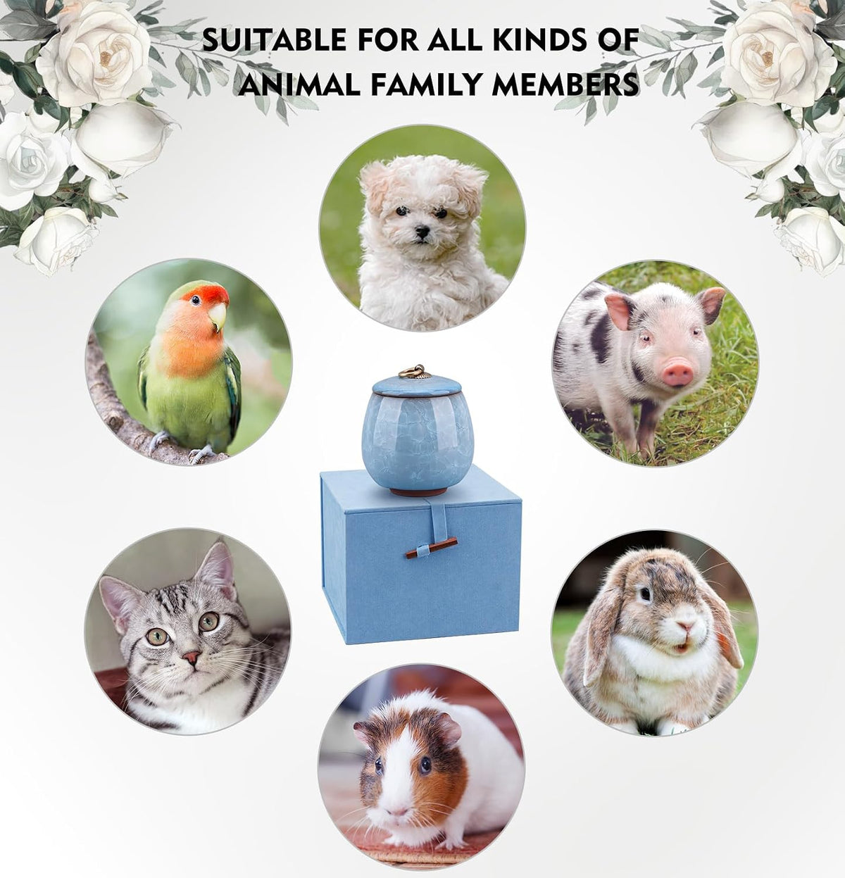 Mini Pet Urn, Small Pet Memorial Urn Handmade Ceramic Pet Urn Suitable for Home or Office Urn with Delicate Box - Blue (Blue)