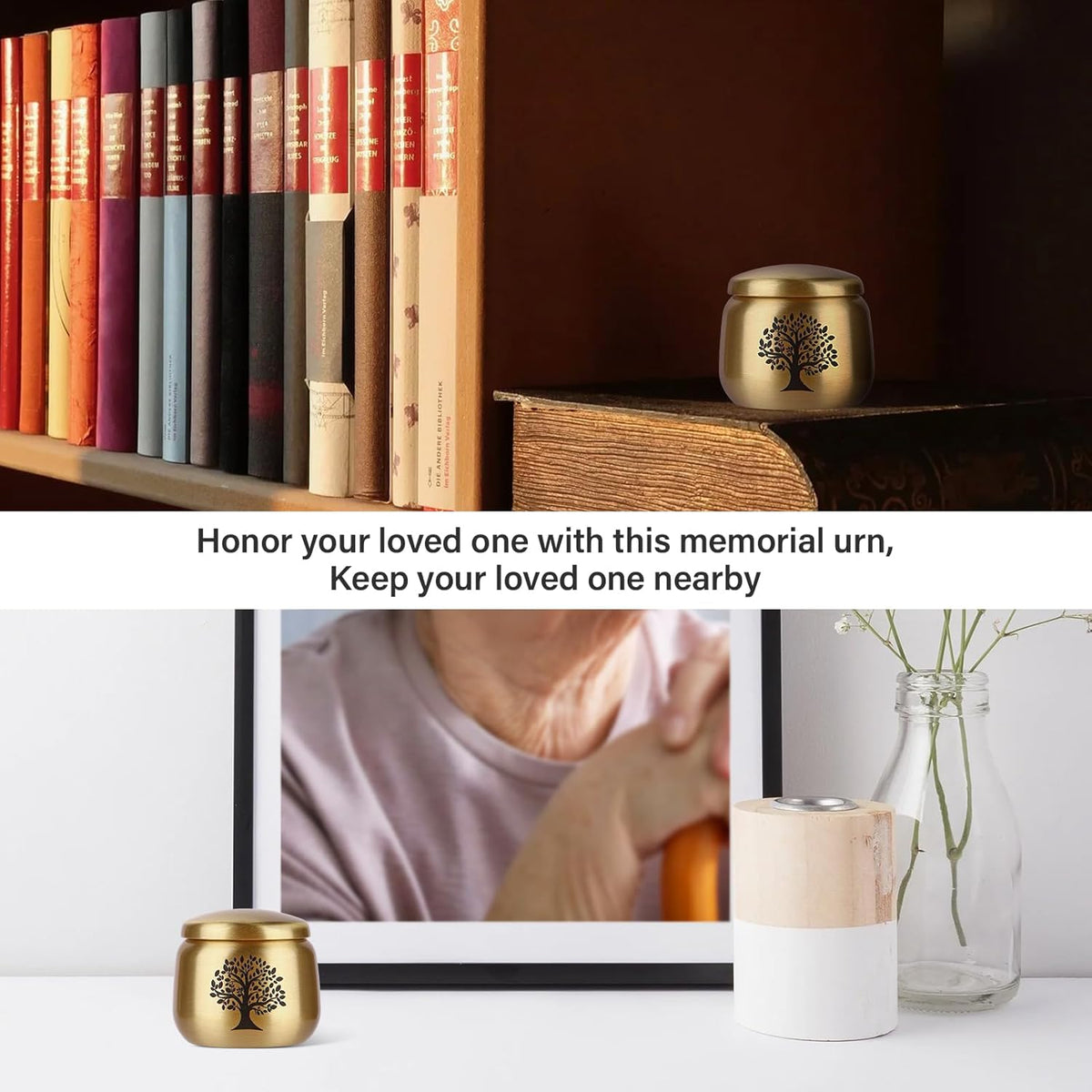 Small Urns for Human Ashes Keepsake Set of 1,Mini Urns for Ashes with Tree of Life Pattern,Small Urn for Adult Women Male Pet Cremation Keepsakes,Made of Brass,Hold up to 2.5 Cubic Inches