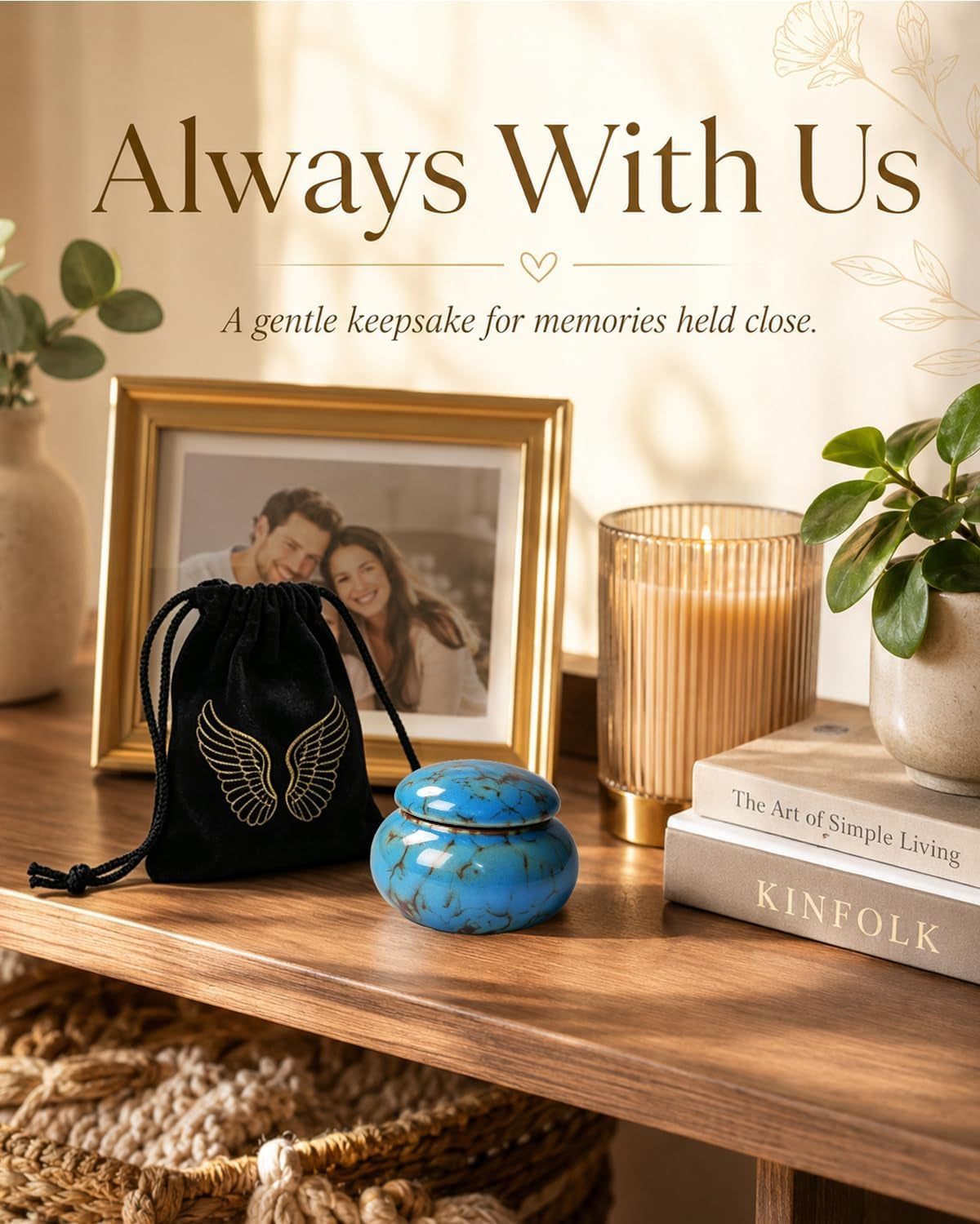 Small Ceramic Keepsake Urn, 1.6'' with Velvet Bag and Box